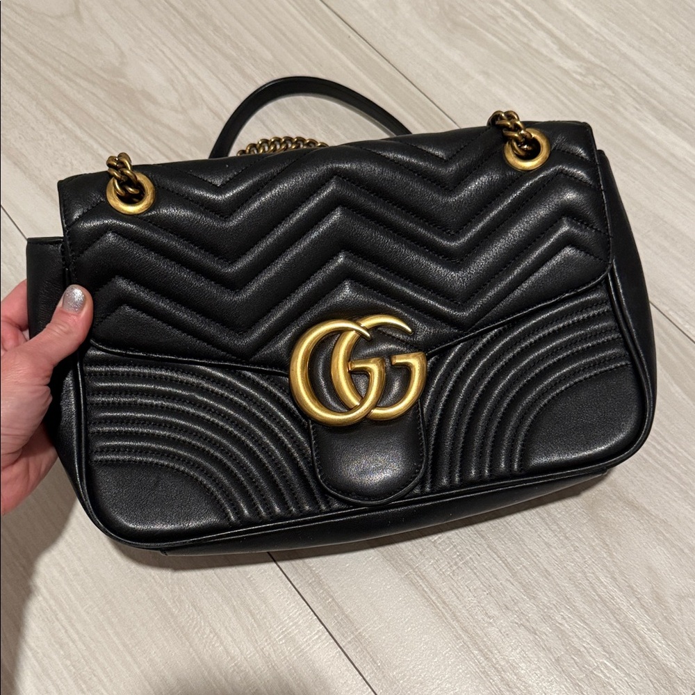 Gucci Black and Gold Quilted Shoulder Bag